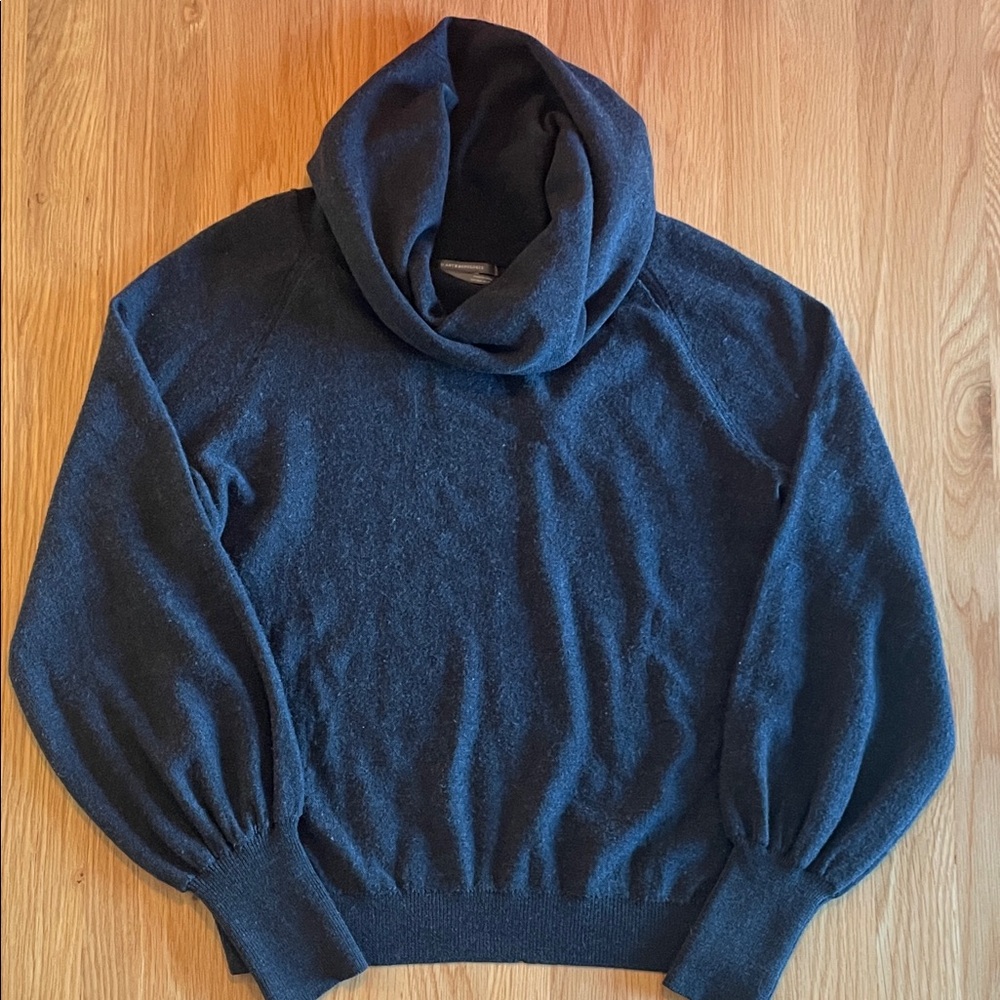 Anthropologie 100% Merino Wool Dark Gray Cowl Neck Sweater
